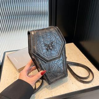 Spider Web Embroidered Studded Faux Leather Crossbody Bag Product Image