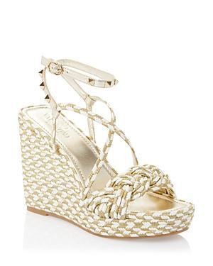 Womens Rockstud Double Wedge Sandals in Metallic Nappa Leather 95 mm Product Image