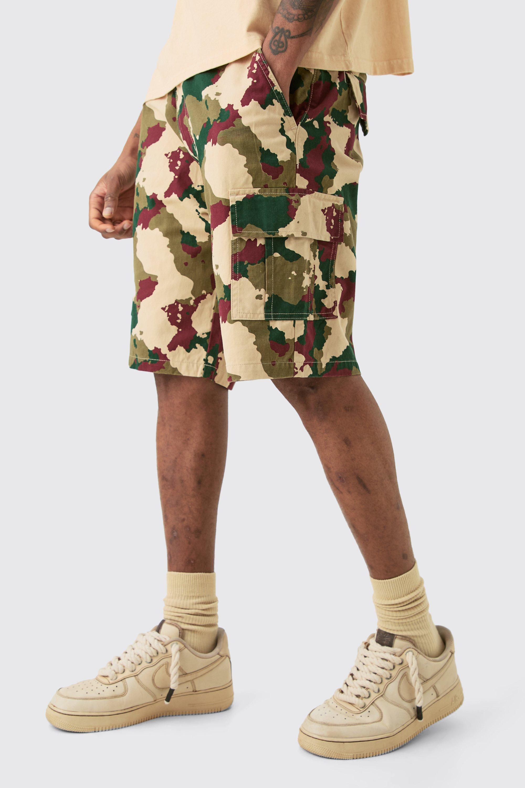 Mens Multi Tall Fixed Waist Camo Twill Cargo Short, Multi Product Image