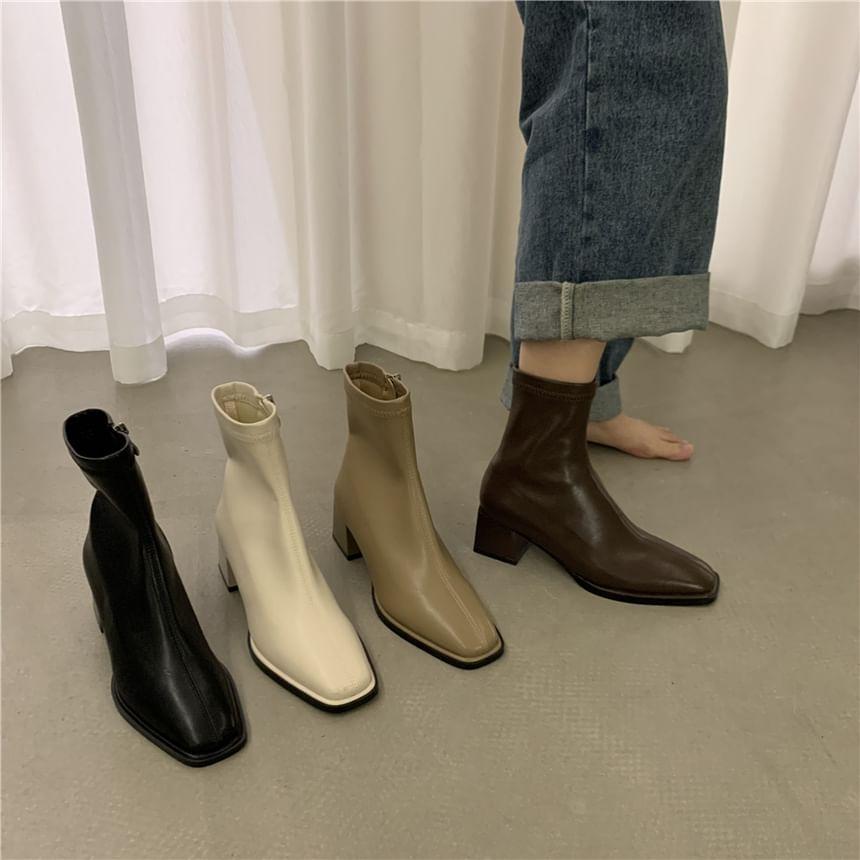 Square Toe Block Heel Short Boots Product Image