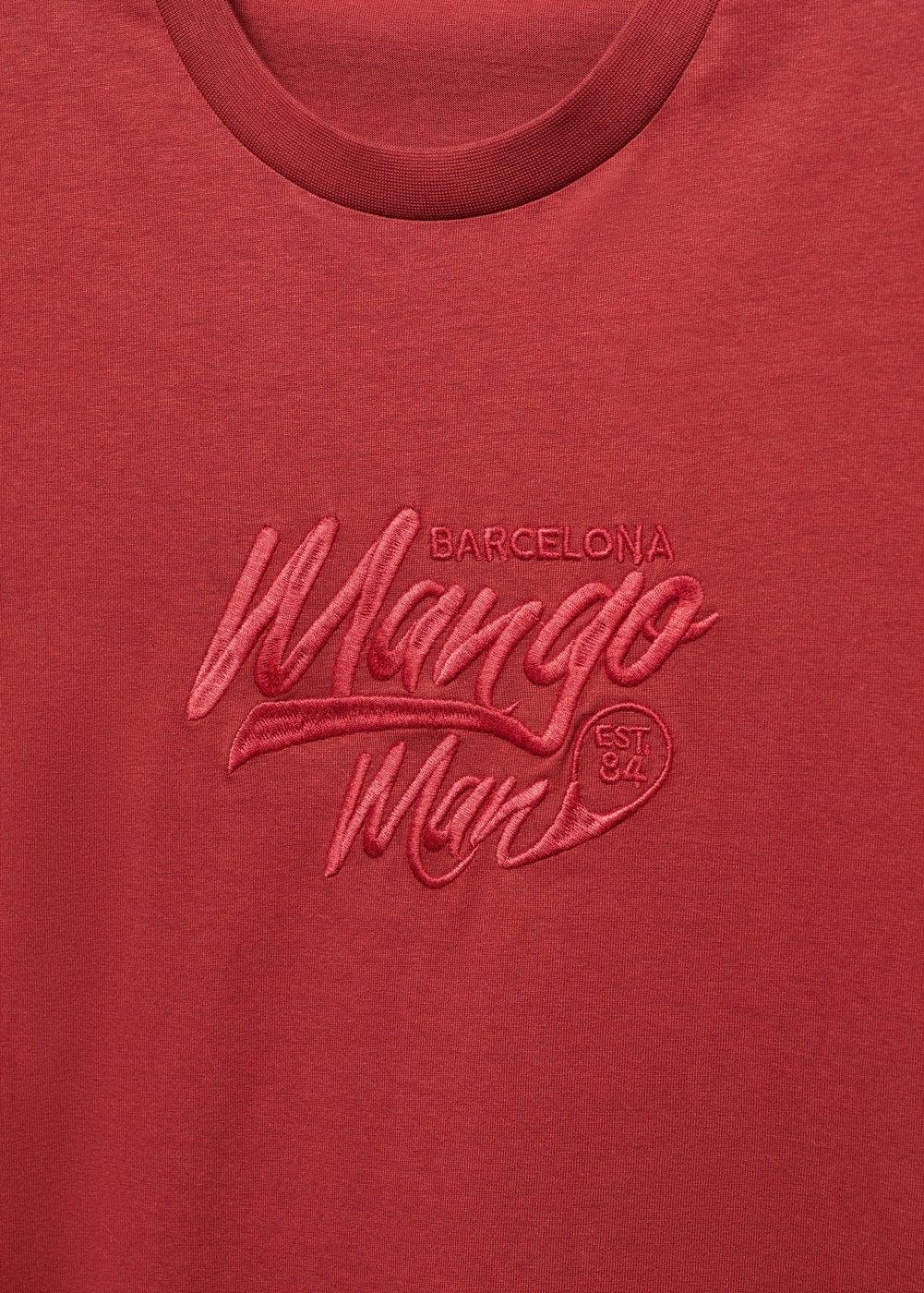 MANGO MAN - 100% cotton t-shirt with embroidered logo redMen Product Image