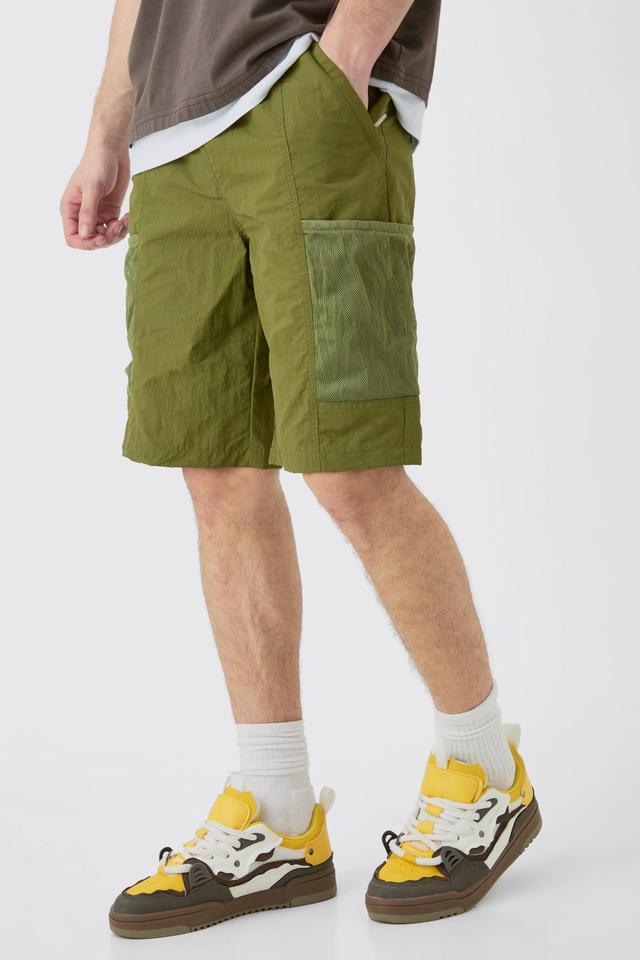 Tall Elasticated Waist Mesh Pocket Utility Short | boohooMAN USA Product Image