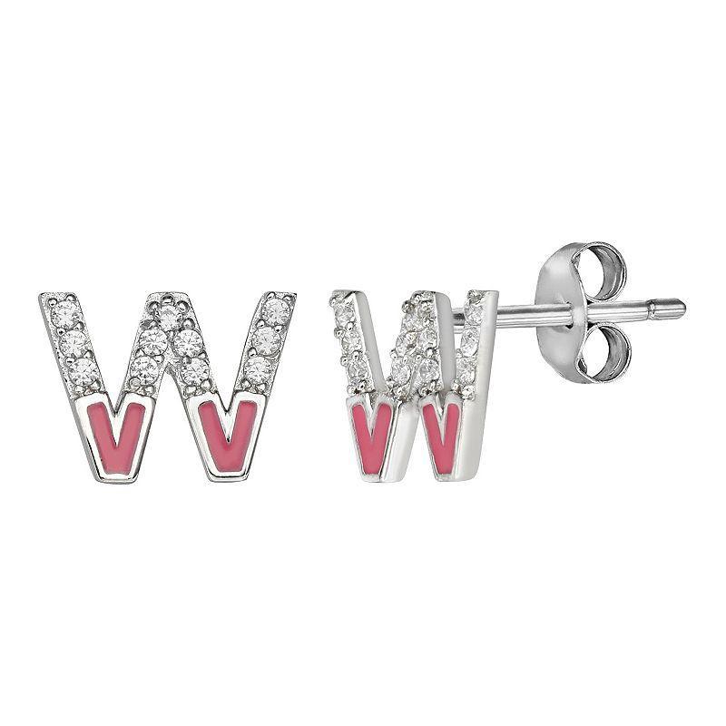 PRIMROSE Sterling Silver Cubic Zirconia Initial Stud Earrings, Womens, Pink J Product Image