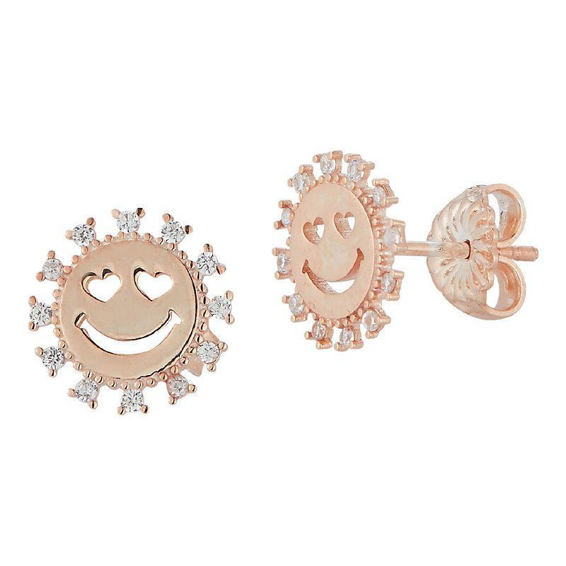 Sunkissed Sterling 14k Gold Over Silver Cubic Zirconia Smiley Face Stud Earrings, Womens, Pink Product Image