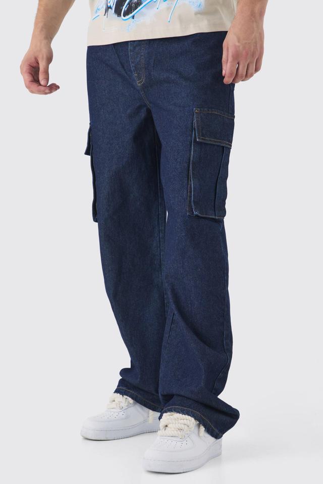 Tall Relaxed Rigid Cargo Jeans | boohooMAN USA Product Image