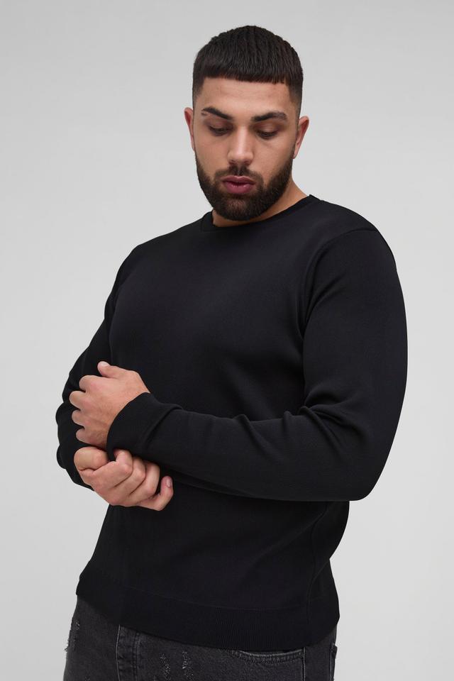 Plus Basic Regular Fit Crew Neck Jumper in Black | boohooMAN USA Product Image