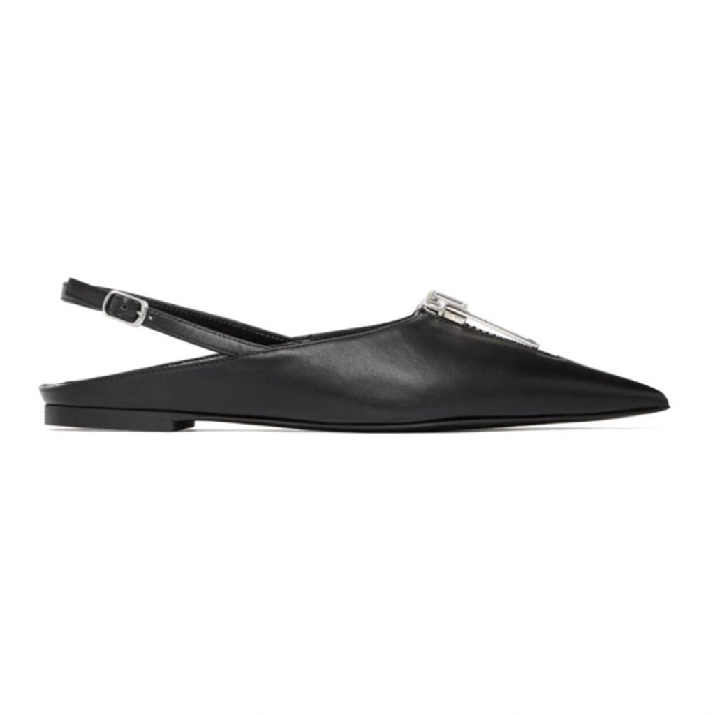 Faux Leather Slingback Point-toe Flats In Black Product Image