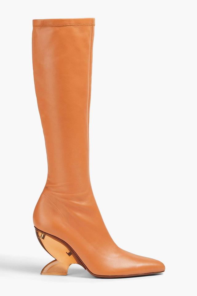 Leather Knee Boots In Tan Product Image