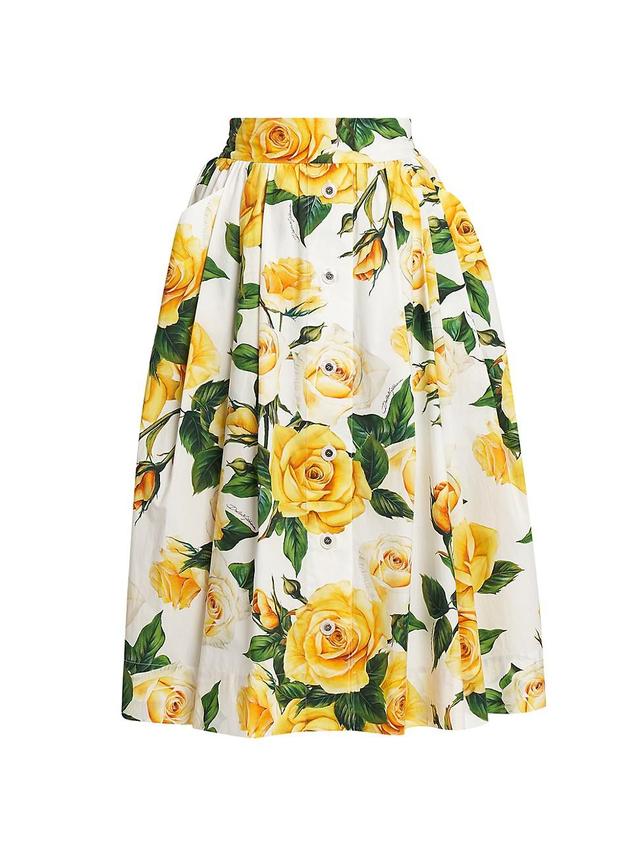 Womens Rose Print Pleated Midi-Skirt Product Image