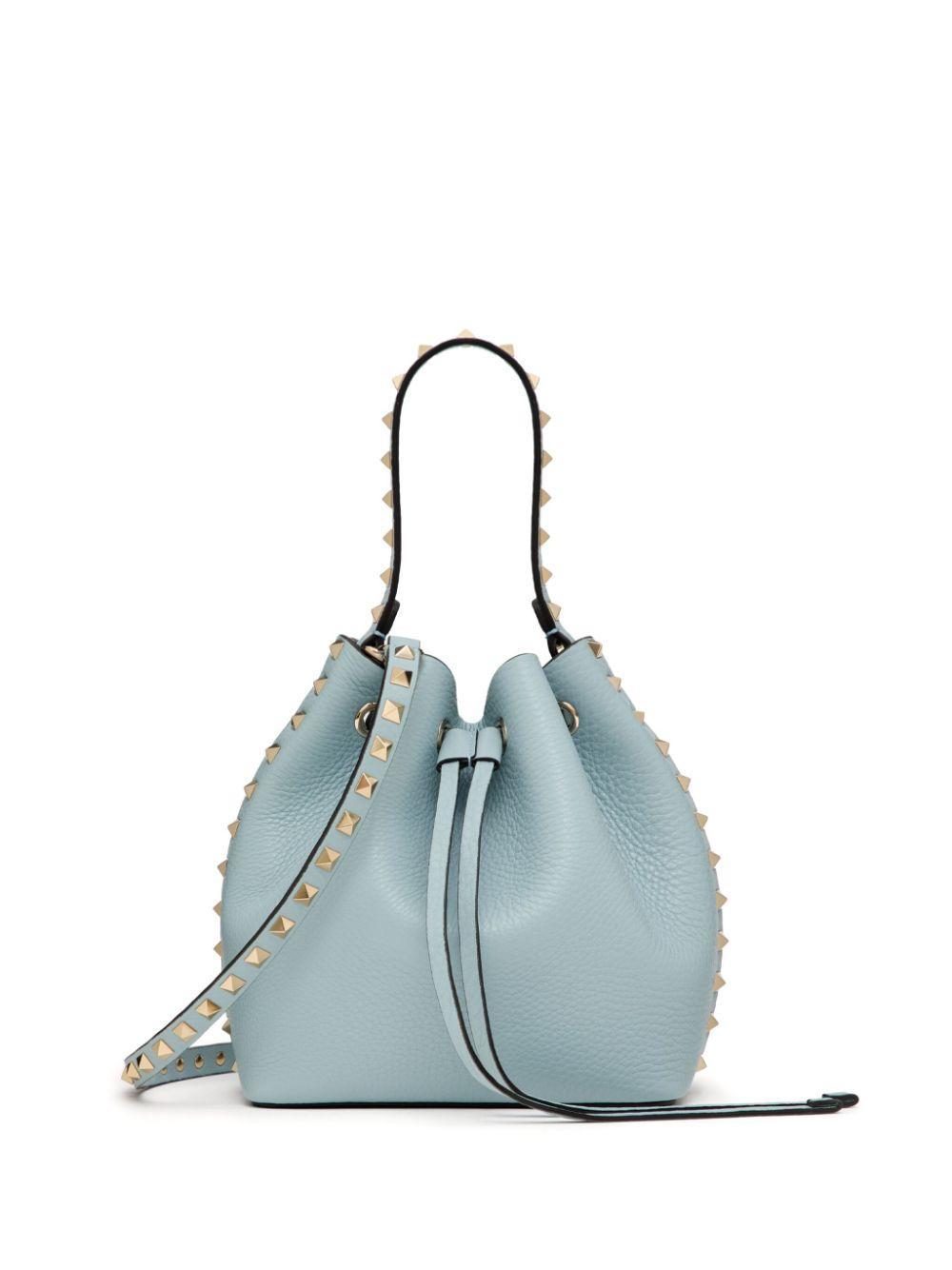 VALENTINO GARAVANI Rockstud Leather Bucket Bag In Blue Product Image