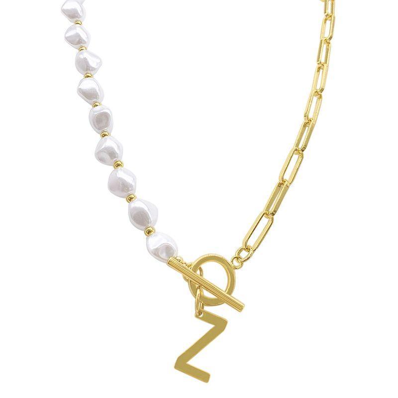 Adornia Simulated Pearl & Paperclip Chain Initial Toggle Necklace, Womens, Gold Tone M Product Image