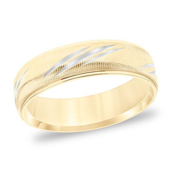 Men's 6.0mm Comfort-Fit Swiss-Cut Etched Wedding Band in 14K Gold Product Image