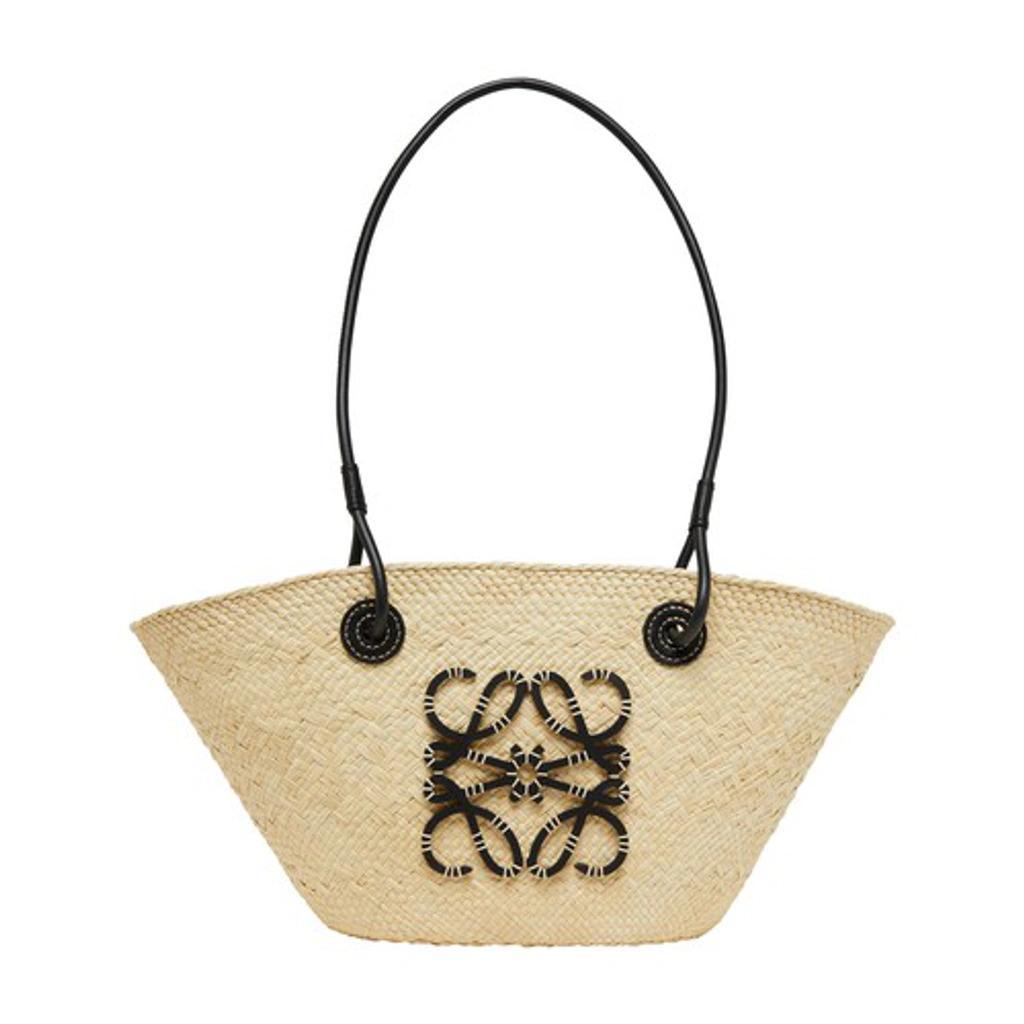 LOEWE X Paula's Ibiza Anagram Small Basket Bag In Iraca Palm With Leather Handles In Natural Black Product Image