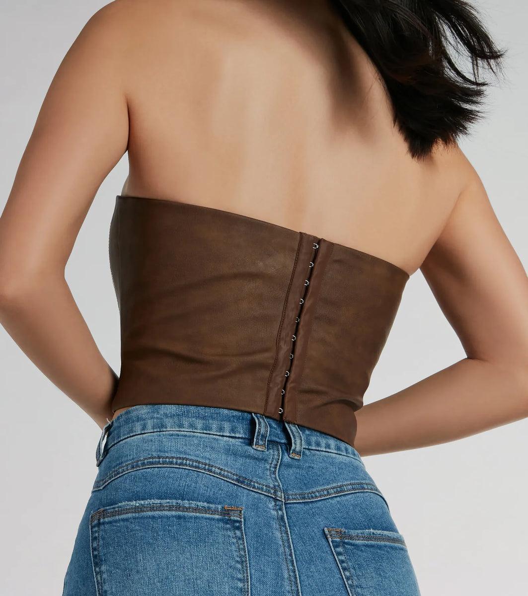 Cute Country Look Western Faux Leather Corset Top Product Image