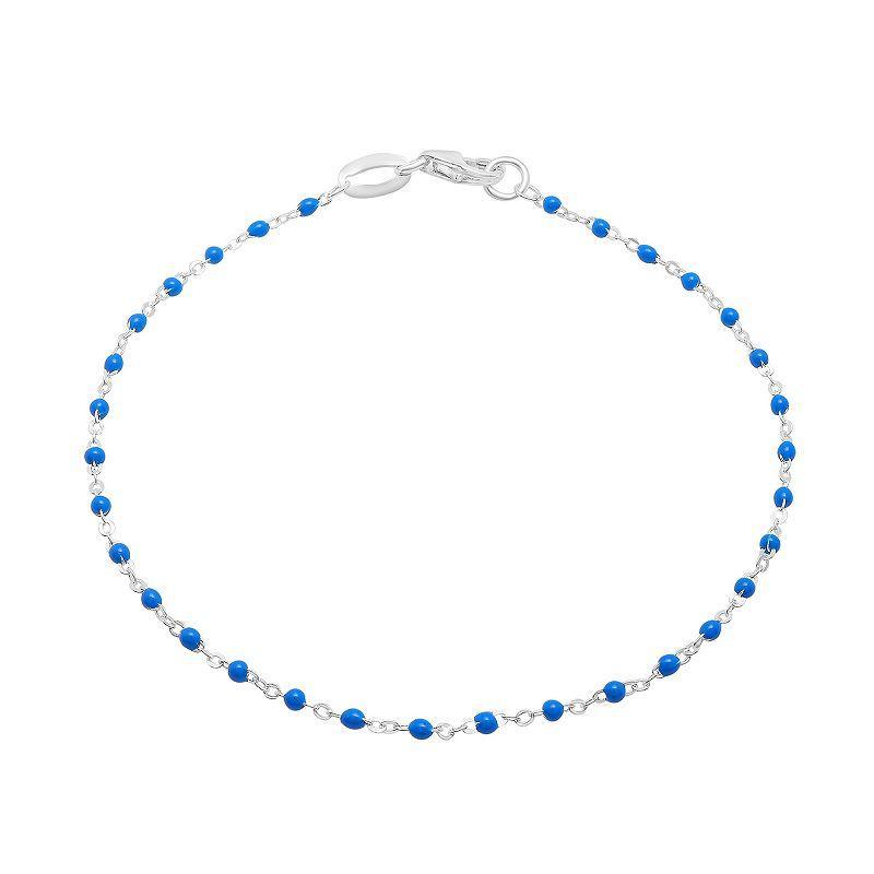 Sterling Silver Blue Enamel Beaded Bracelet, Womens White Product Image