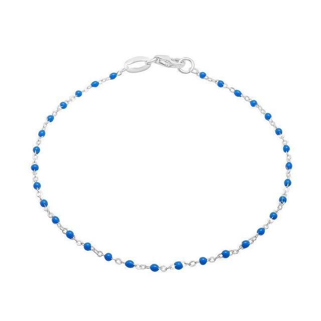 Sterling Silver Blue Enamel Beaded Bracelet, Womens White Product Image