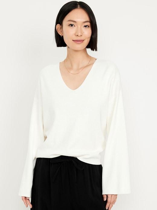 Bell-Sleeve V-Neck Sweater Product Image