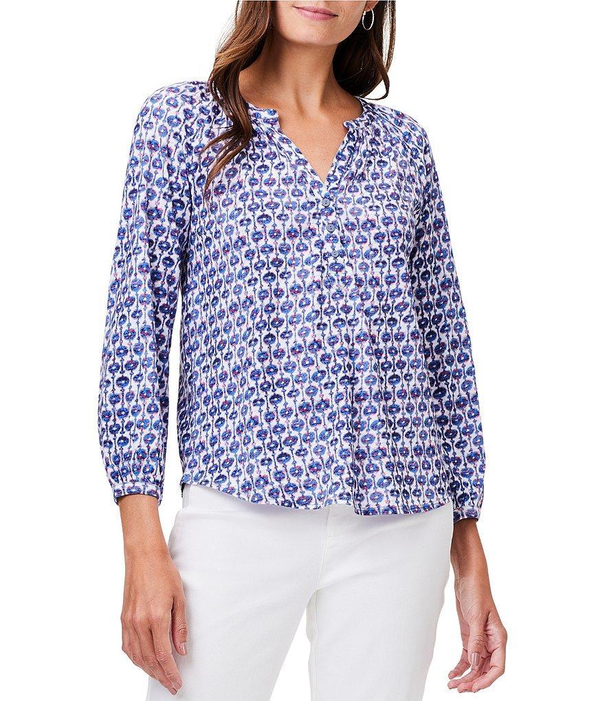 NIC + ZOE Mixed Medallion Print Split V-Neck 3/4 Sleeve Button Front Blouse Product Image