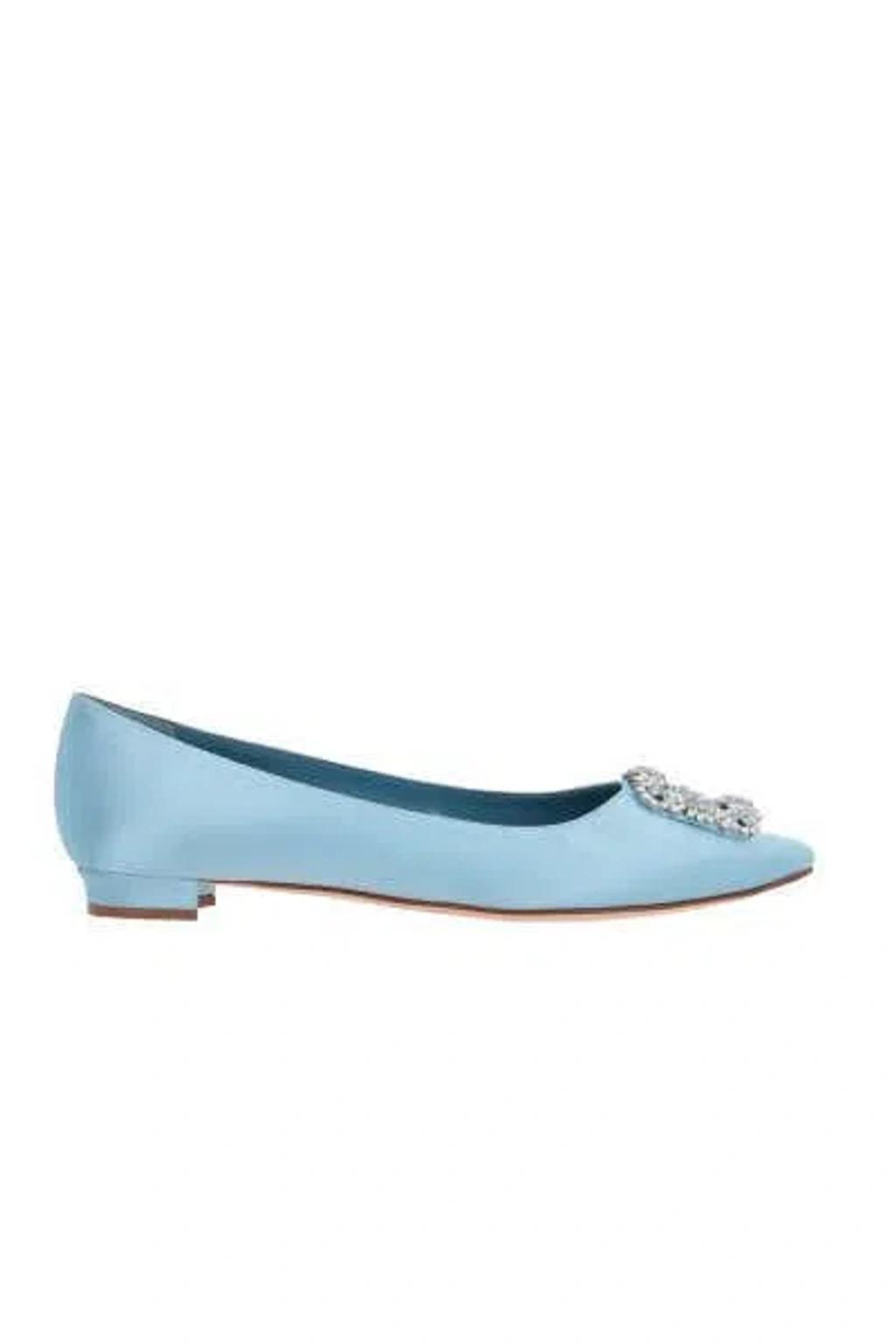 MANOLO BLAHNIK Hangisimu Satin Flat In Blue Product Image