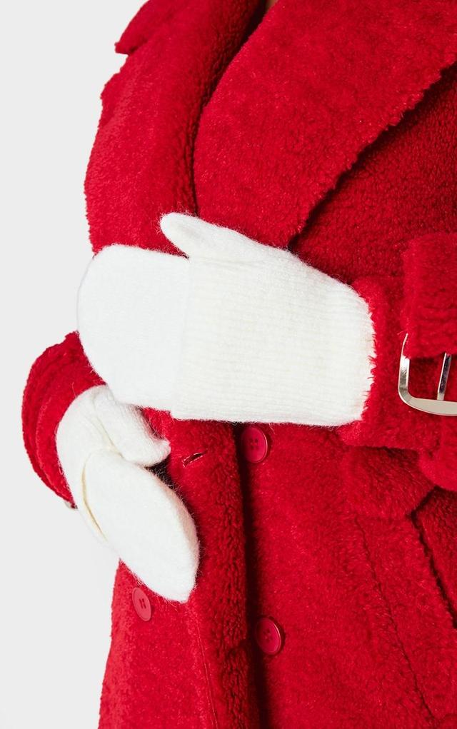 Cream Layered Rib Knit Mittens Product Image