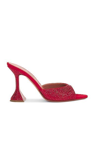 AMINA MUADDI Caroline Crystal Suede Slipper Mule in Red Product Image