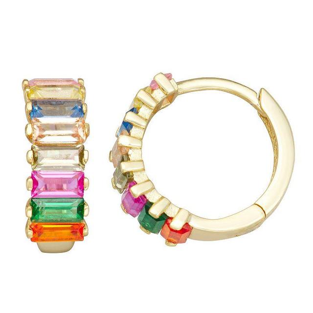 18k Gold Over Silver Rainbow Cubic Zirconia Hoop Earrings, Womens, Multicolor Product Image