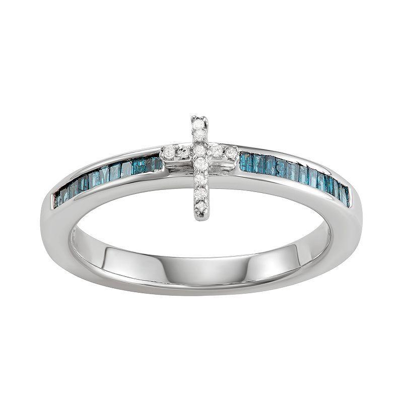 Jewelexcess Sterling Silver Blue & White Diamond Accent Cross Ring, Womens Silvertone Product Image