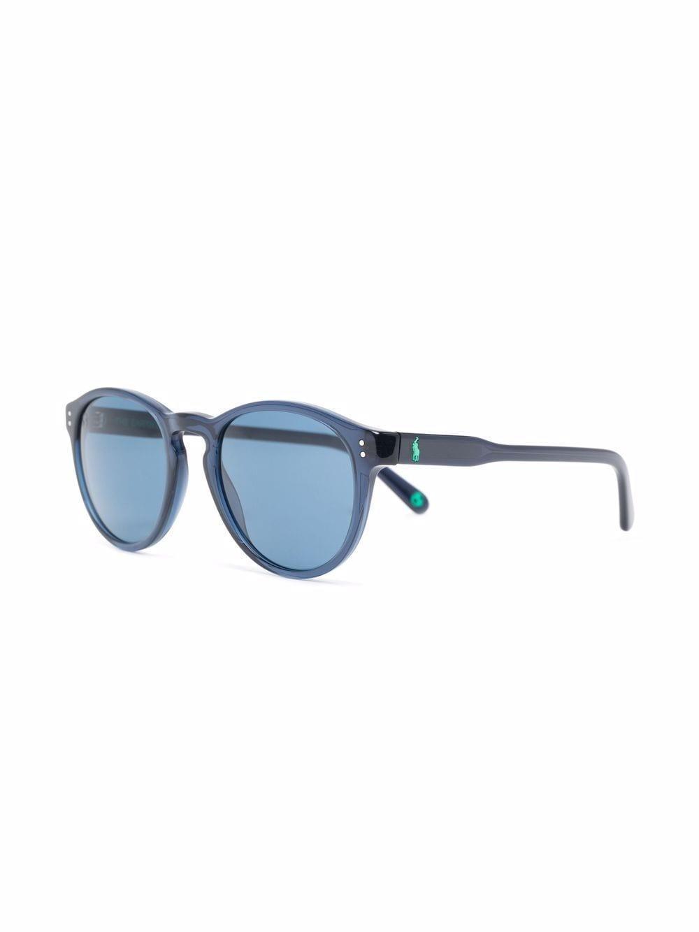 Shiny Round-frame Sunglasses In Blau Product Image