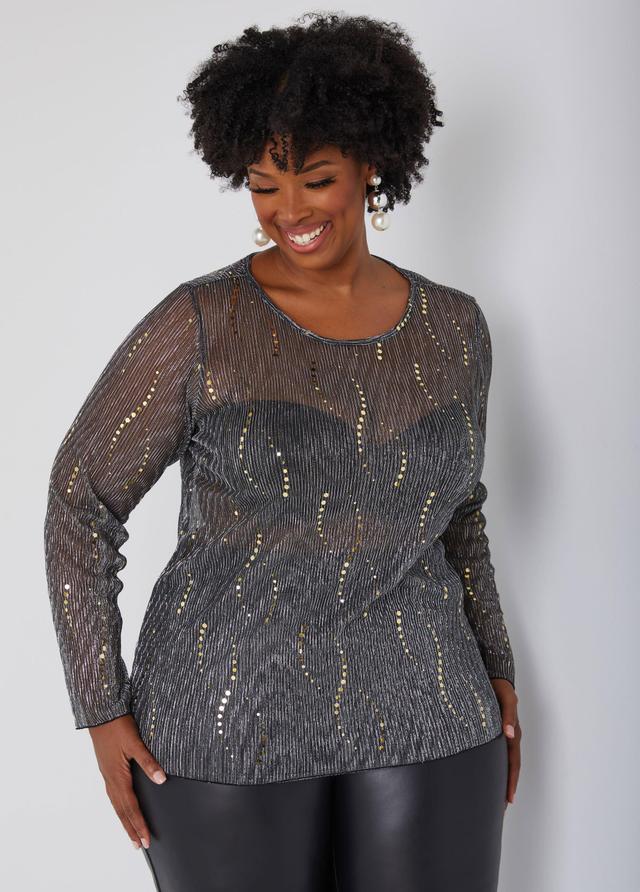 Sequined Metallic Mesh Top Product Image