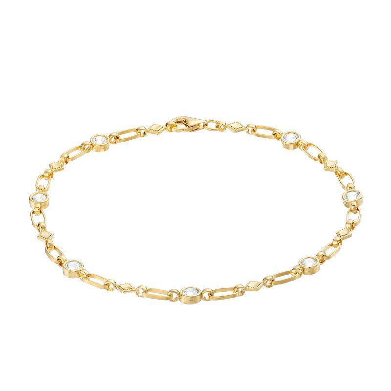 Kristen Kesho Sterling Silver Lab-Created White Sapphire Kite Link Bracelet, Womens Gold Tone Product Image