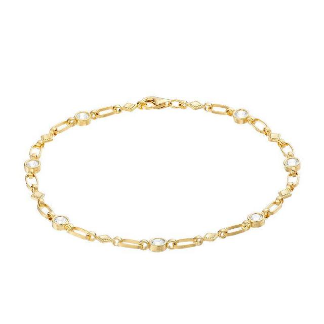 Kristen Kesho Sterling Silver Lab-Created White Sapphire Kite Link Bracelet, Womens Gold Tone Product Image