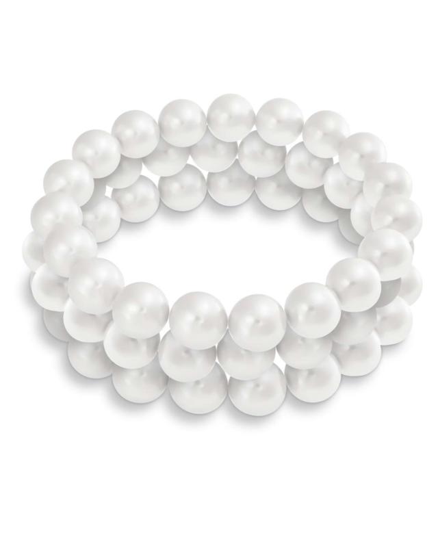 Set of Three Classic Fashion Simple Ball Stackable Single Strand Stretch White Simulated Pearl Bracelet For Women Teen 8MM Product Image