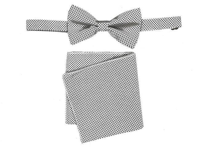 Men's Bowtie and Hanky Accessory Set in Black White Dot Product Image