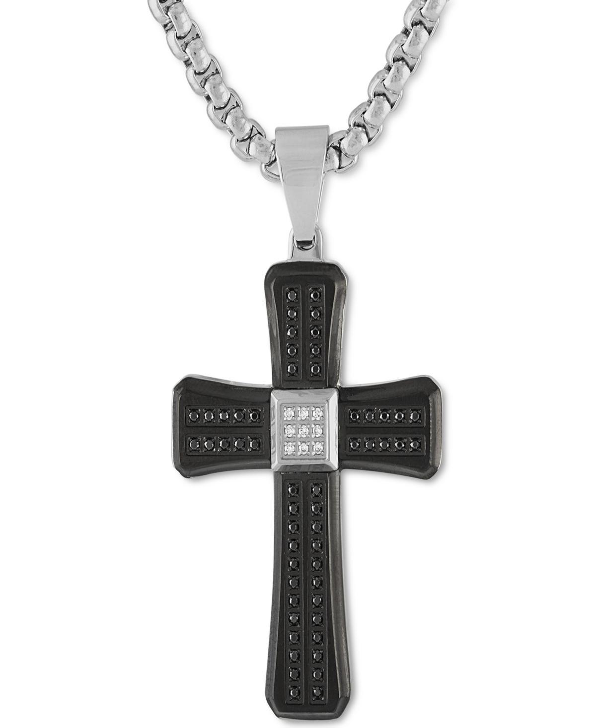 Mens Black & White Diamond Cross 22 Pendant Necklace (3/8 ct. t.w.) in Stainless Steel Ion-Plate - Black Product Image