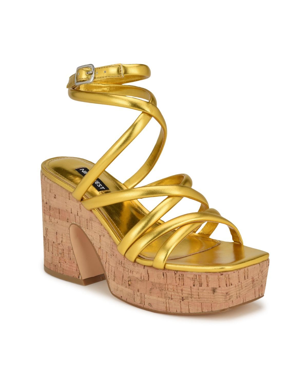 Nine West Corke Womens Strappy Square Toe Wedge Sandals Product Image