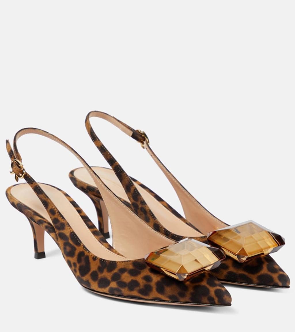 Jaipur Embellished Suede Slingback Pumps In Leopard Print Product Image