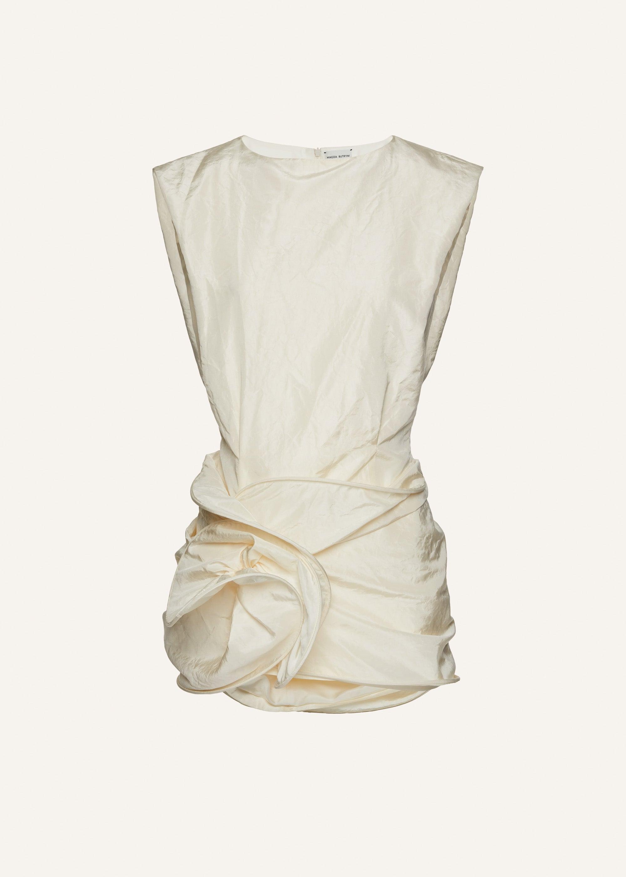 Sleeveless crinkle silk mini dress in cream Product Image