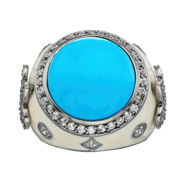 Sophie Miller Simulated Turquoise & Cubic Zirconia Black Rhodium-Plated Sterling Silver Fleur de Lis Ring, Womens Blue Product Image