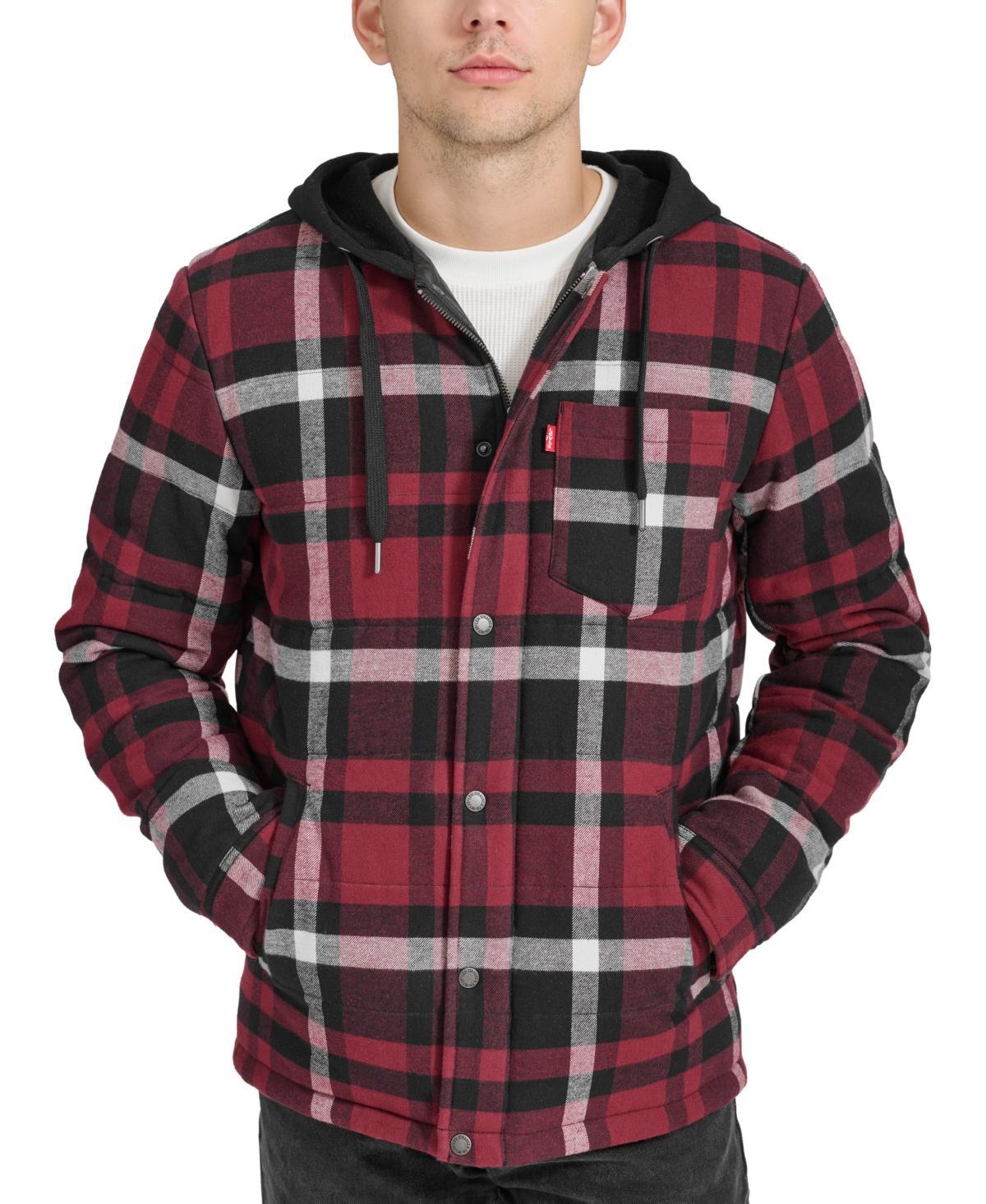 Levis Mens Plaid Quilted Hooded Shirt Jacket Product Image