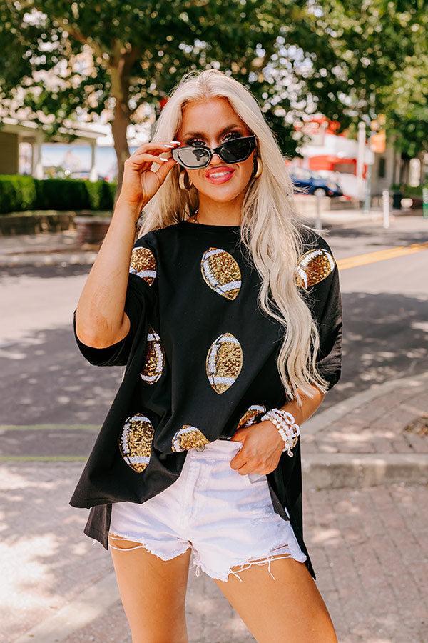 Football Season Sequin Oversized Tee in Black Product Image