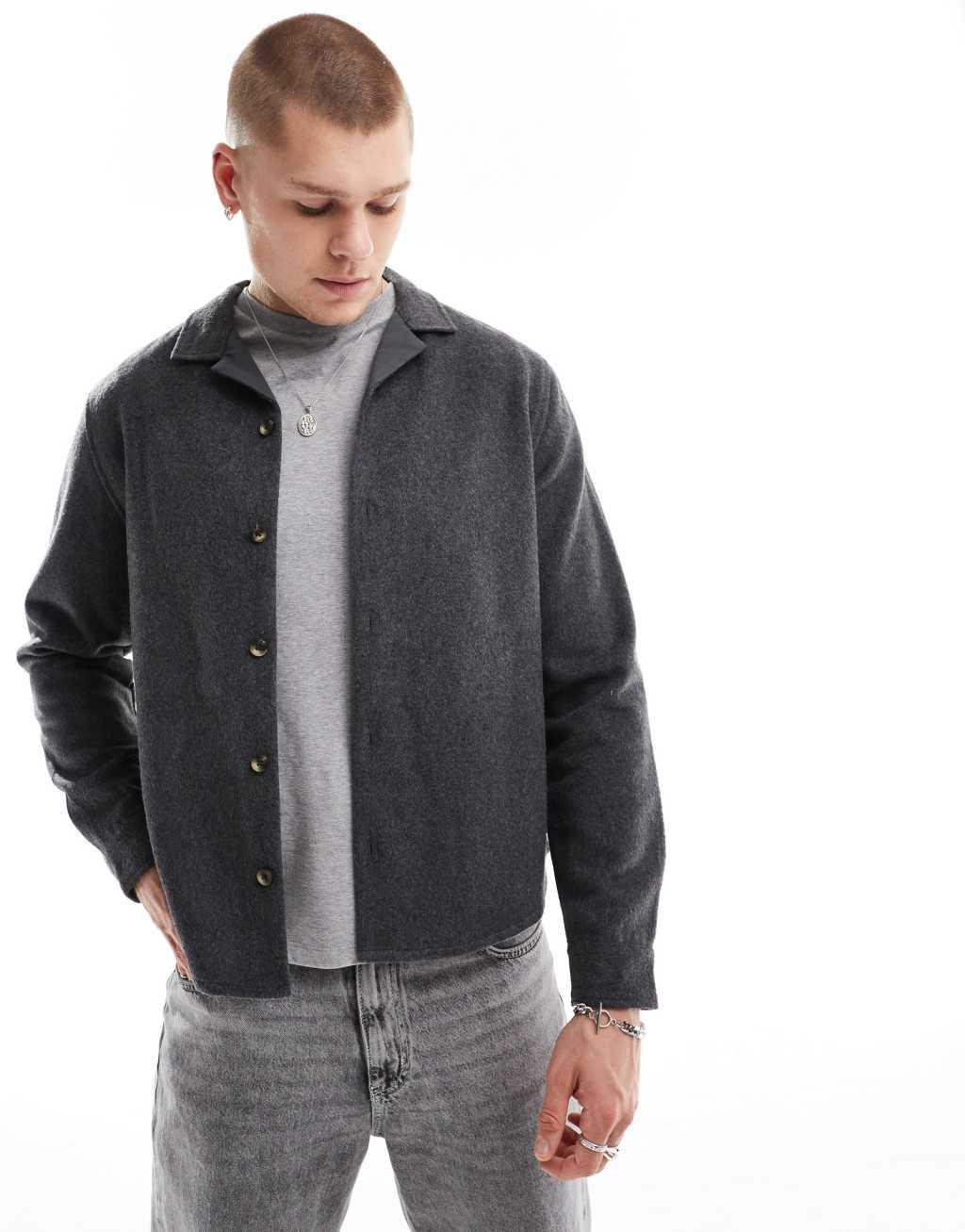 ASOS DESIGN boxy overshirt in brushed texture with badge detail Product Image