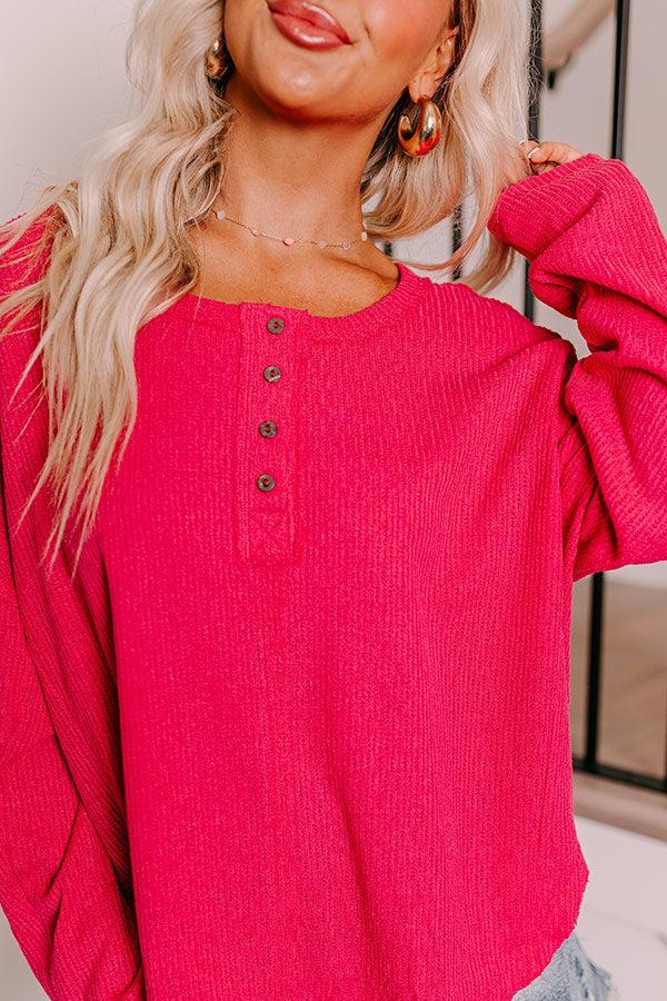 Breezy Times Oversized Henley Top In Hot Pink Product Image