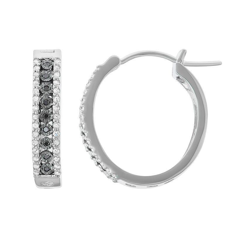 Sterling Silver 3/8 Carat T.W. Black Diamond Hoop Earrings, Womens Product Image