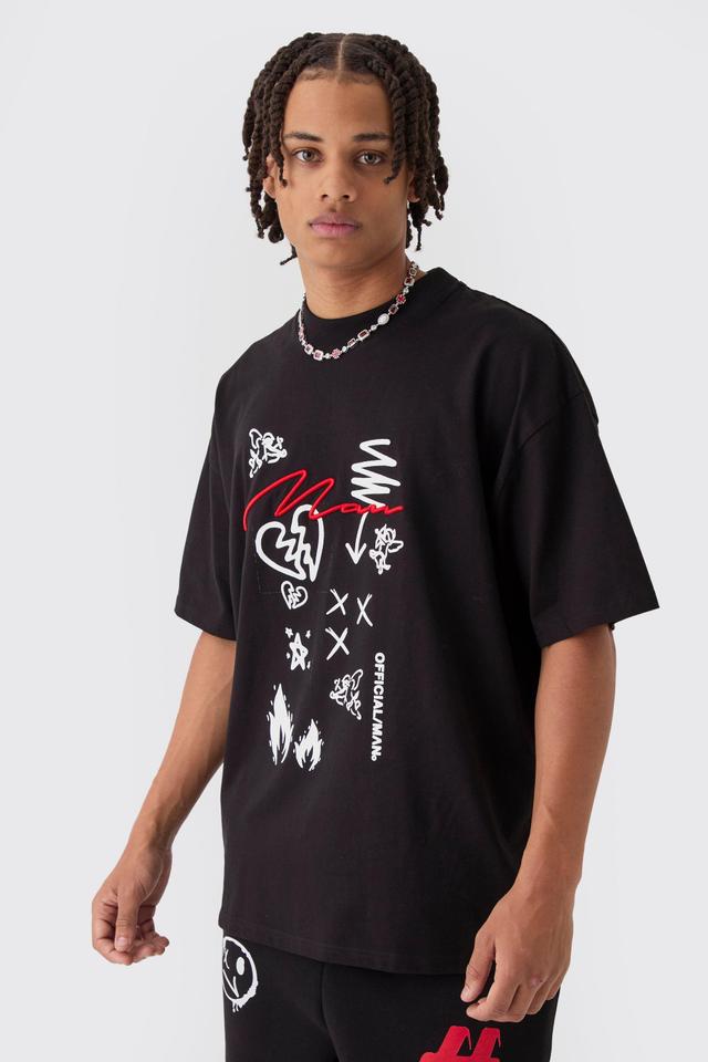 Oversized Extended Neck Heavyweight Man Embroidered T-shirt | boohooMAN USA Product Image