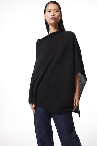 H & M - Fine-knit Cashmere-blend Poncho - Black Product Image