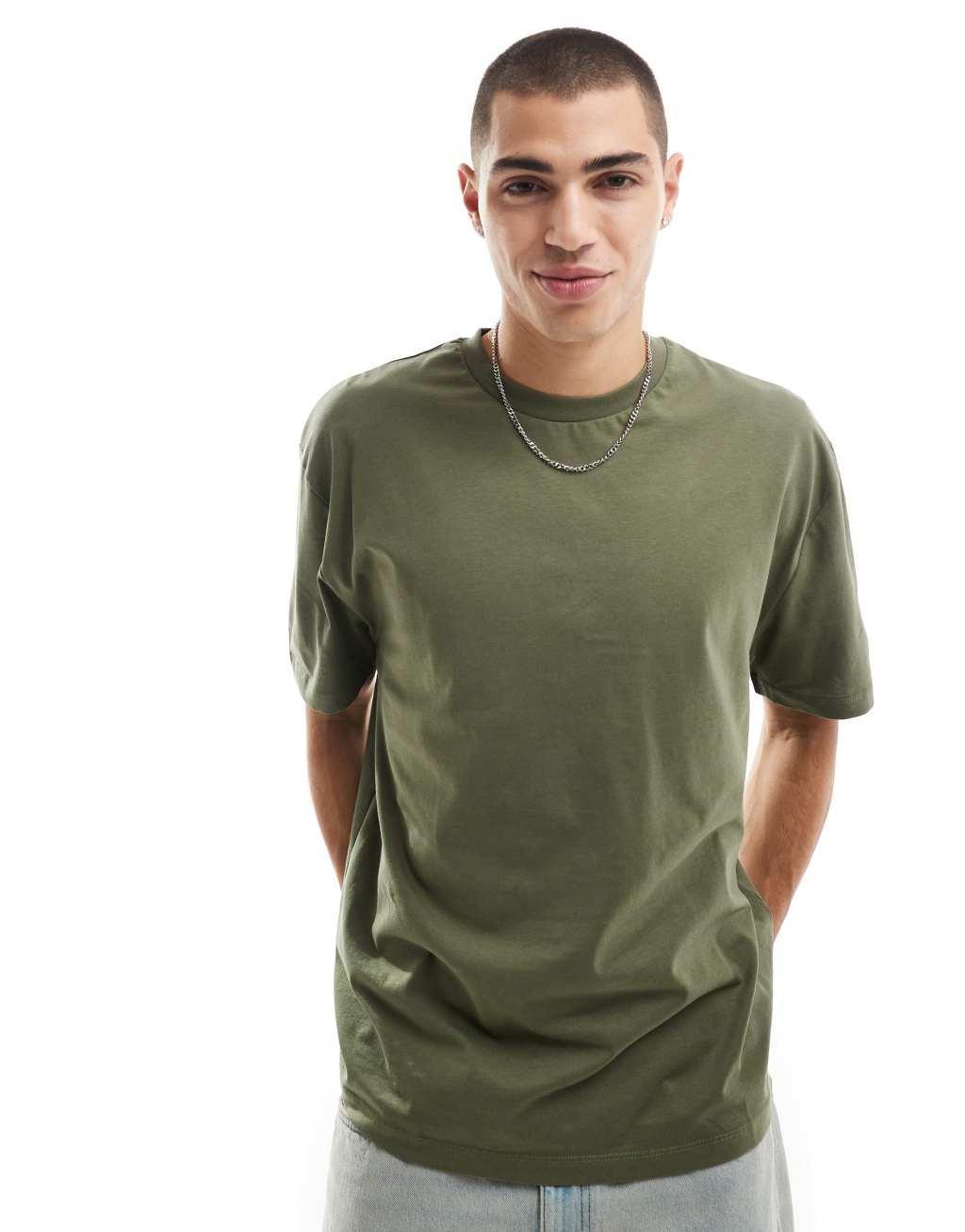 ASOS DESIGN relaxed t-shirt with floral back print in khaki Product Image