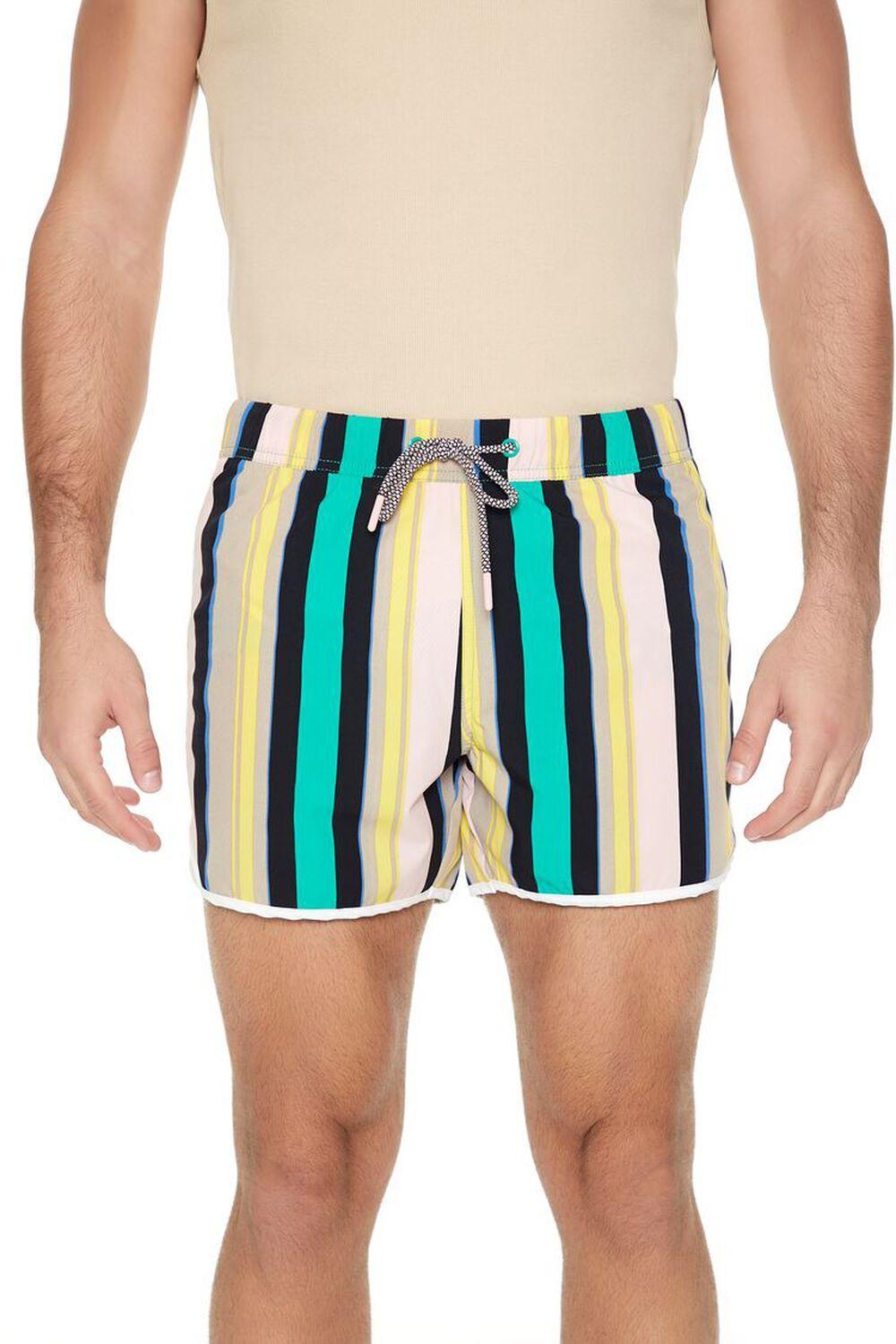 Striped Drawstring Short Inseam Swim Trunks | Forever 21 Product Image