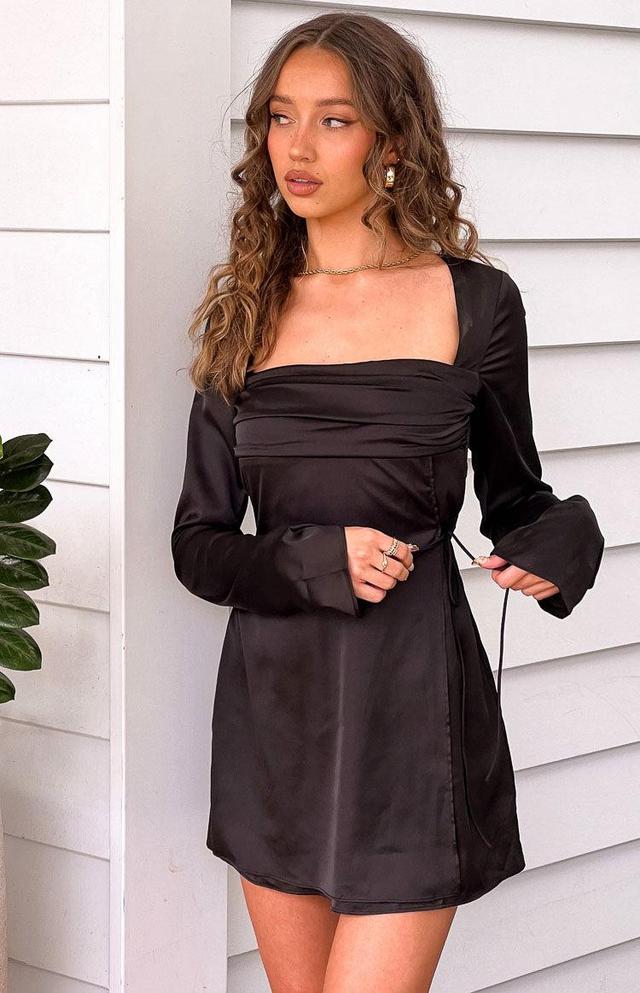 Lucy Black Satin Long Sleeve Mini Dress Product Image