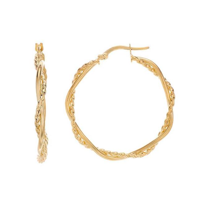 14k Gold Twisted Round Hoop Earrings, Womens Product Image