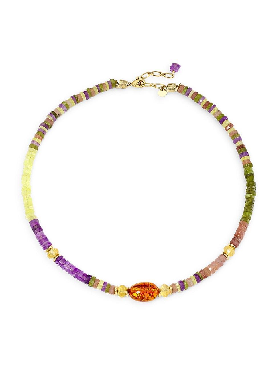 Womens Swahili 24K-Gold-Plated & Multi-Gemstone Beaded Necklace Product Image